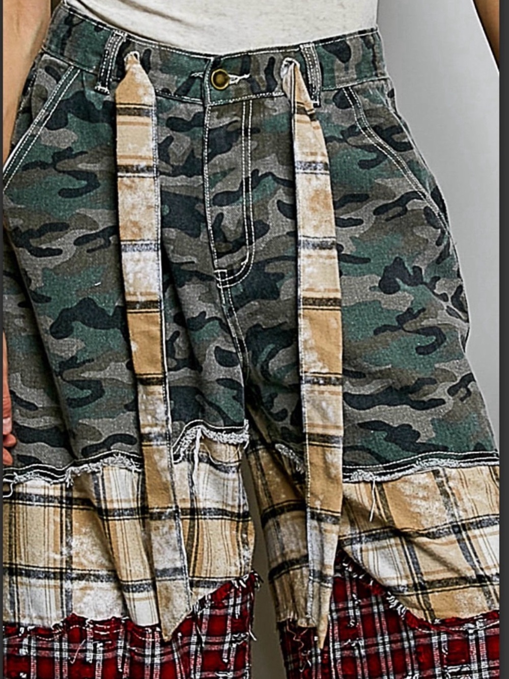 POL Patchwork Plaid & Camo Wide Leg Pants and Midi Duster Set - Picture 2 of 8